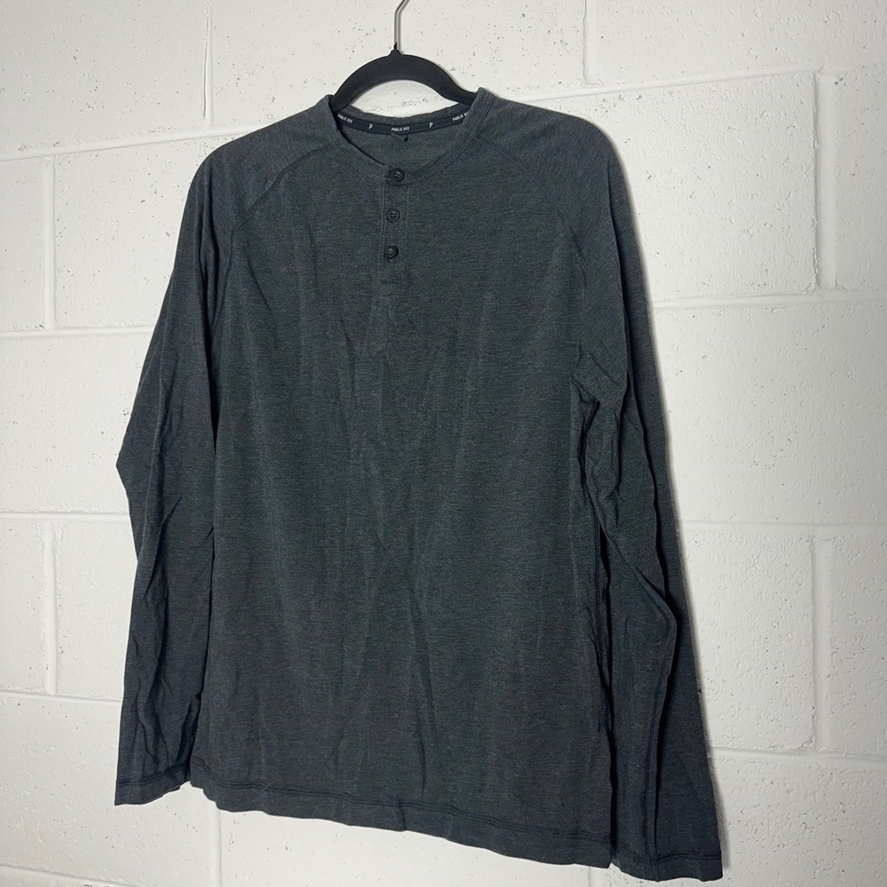 Public Rec Go-To Henley Mens Large Charcoal Heather Grey Long Sleeve Shirt L